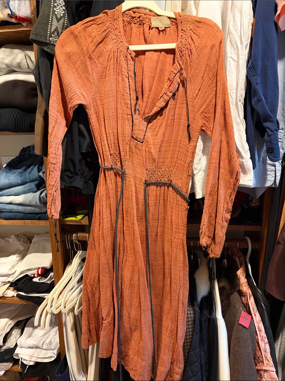Bohemian Long-Sleeve Maxi Dress in Rust Orange